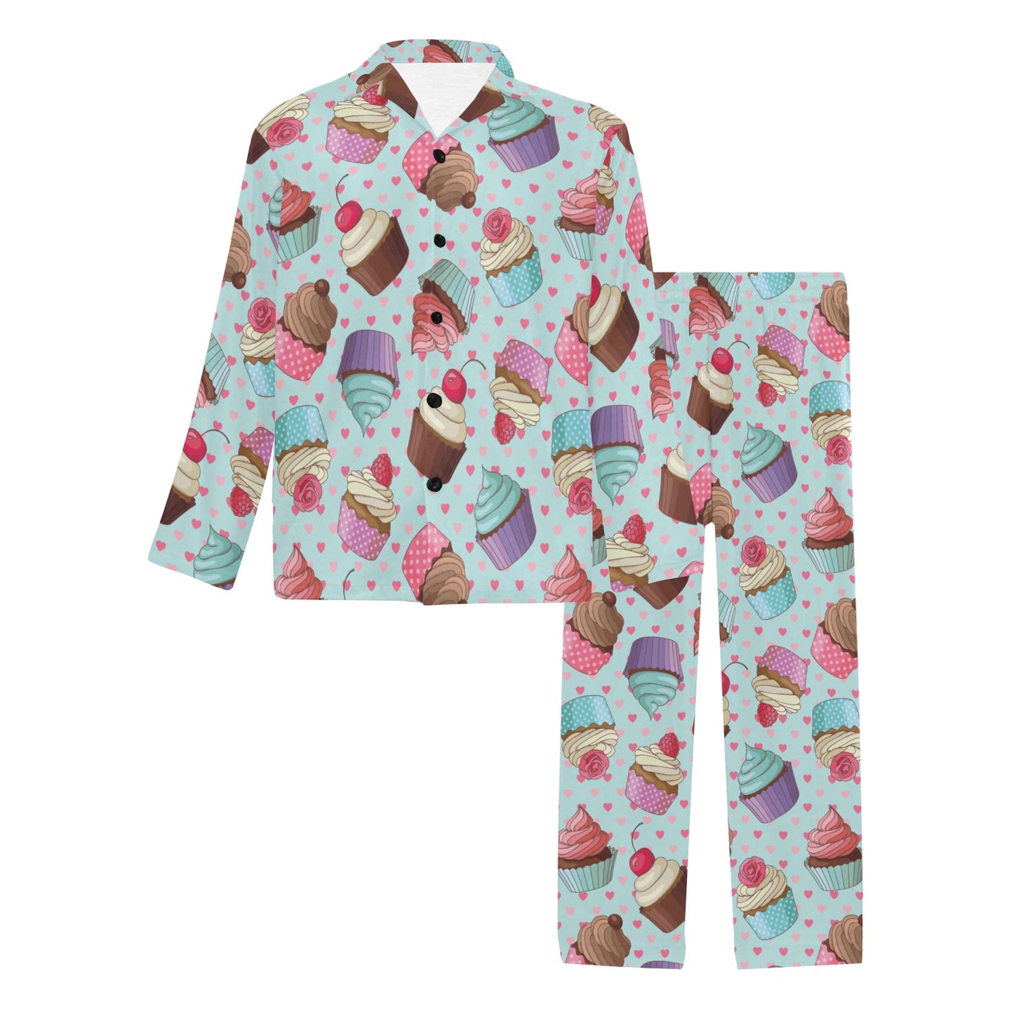 Cupcakes Fancy Heart Print Pattern Men's Long Pajama Set