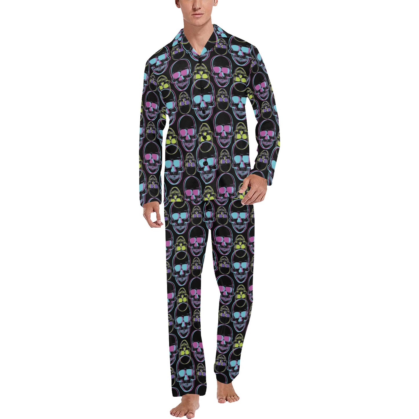 Skull 3D Colorful Print Design LKS309 Men's Long Pajama Set