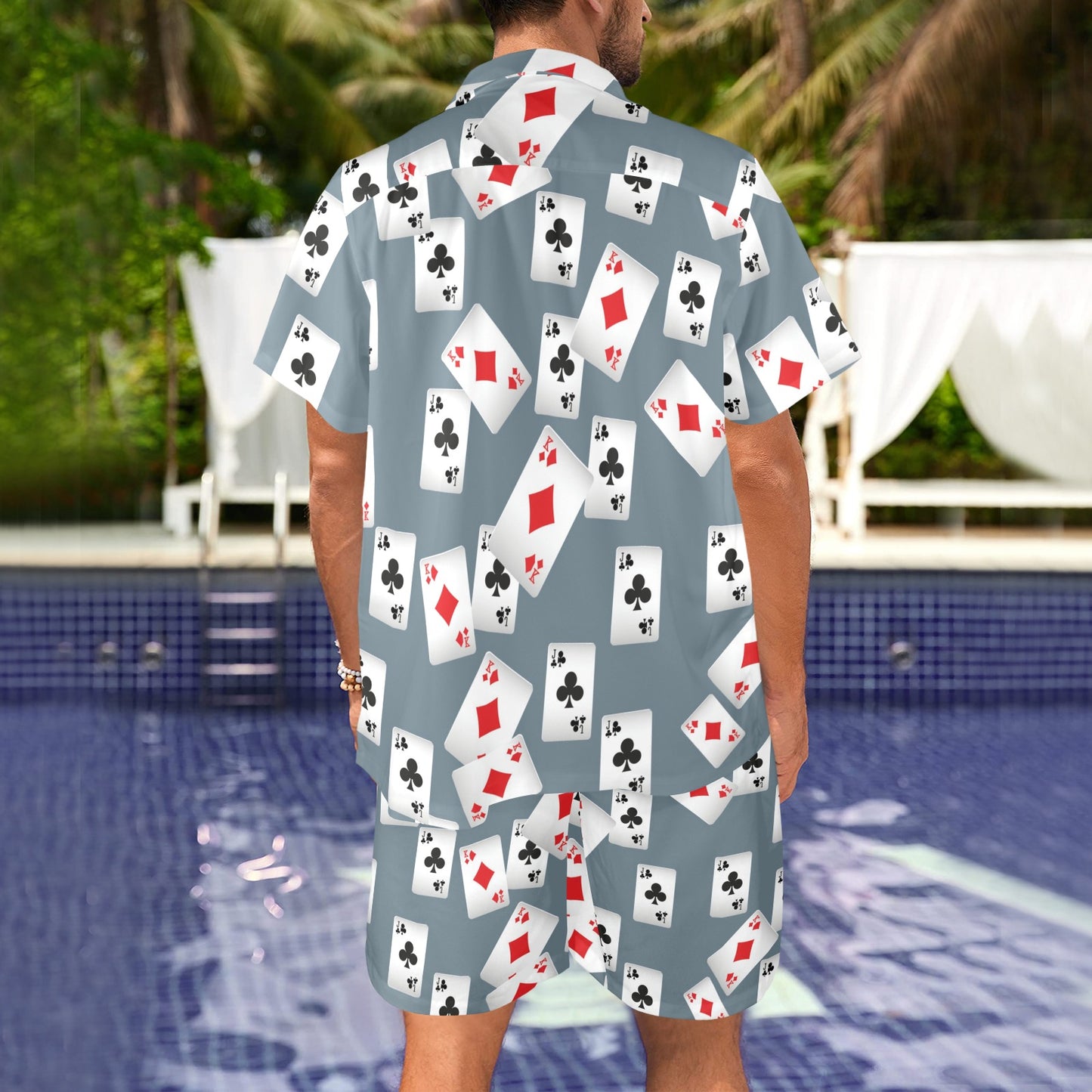 Poker Cards Pattern Print Design A05 Men's Beach Shirt and Shorts Set