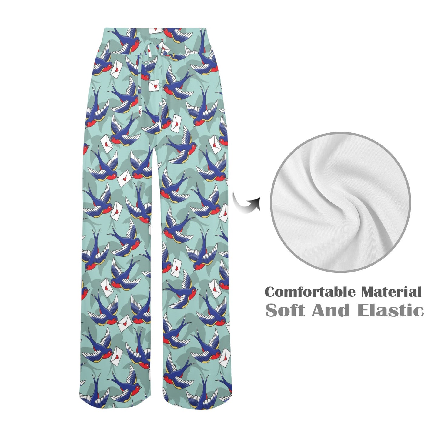 Swallow Bird Pattern Print Design 02 Women's Wide Leg Lounge Pants