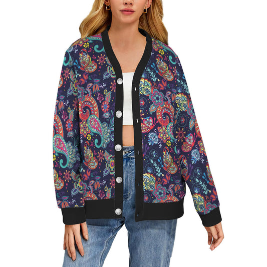 Paisley Boho Pattern Print Design A06 Women's Cardigan