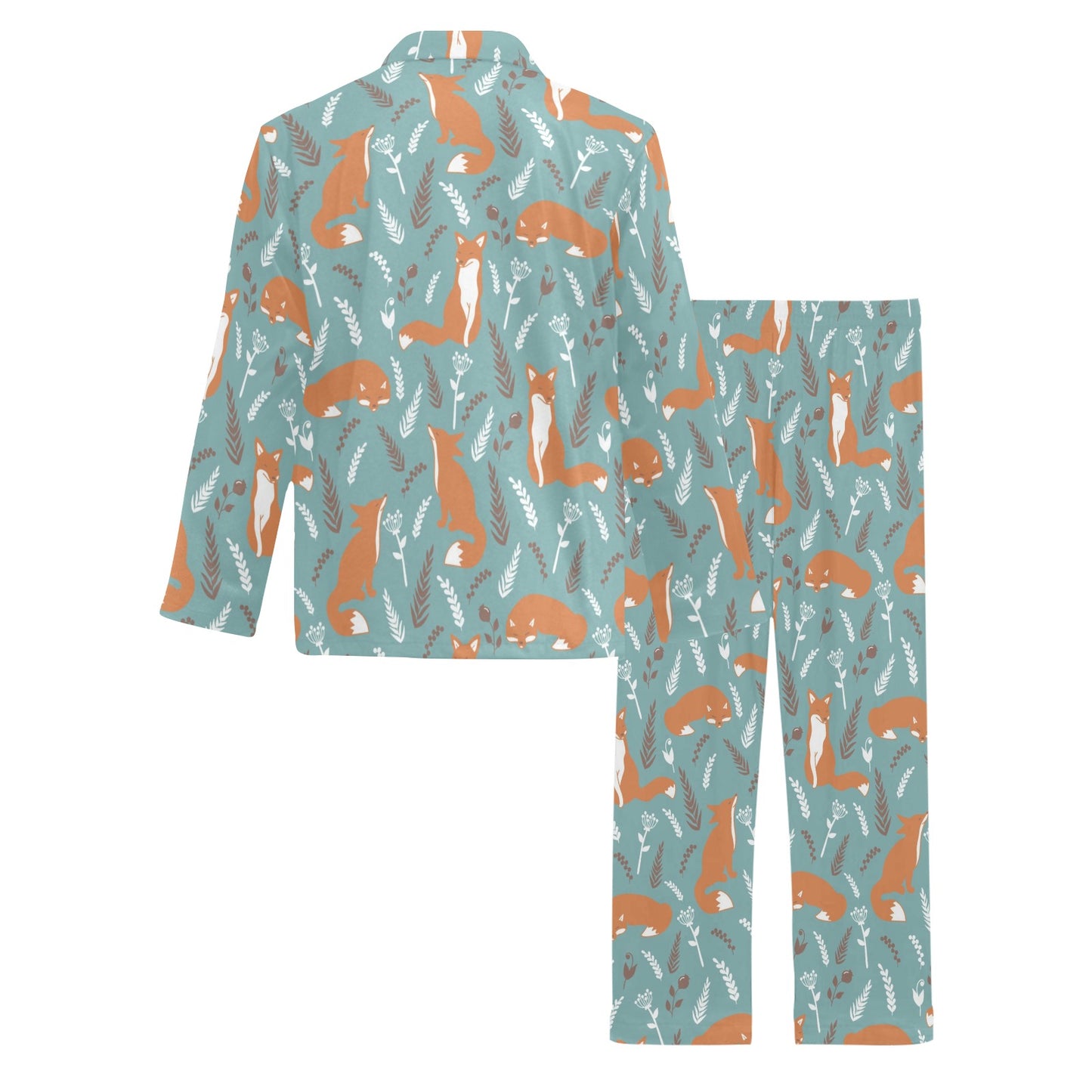Fox Forest Print Pattern Men's Long Pajama Set