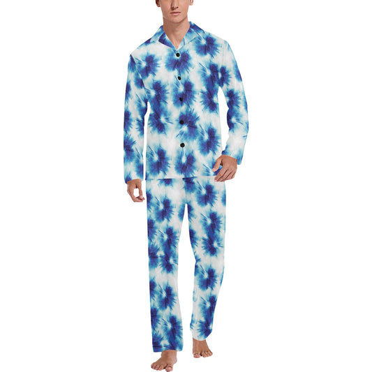 Tie Dye Blue Print Design LKS305 Men's Long Pajama Set