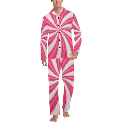 Vortex Twist Swirl Candy Print Men's Long Pajama Set