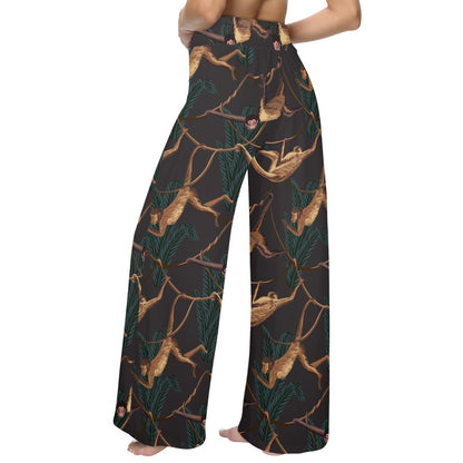 Monkey Pattern Print Design 02 Women's Wide Leg Lounge Pants