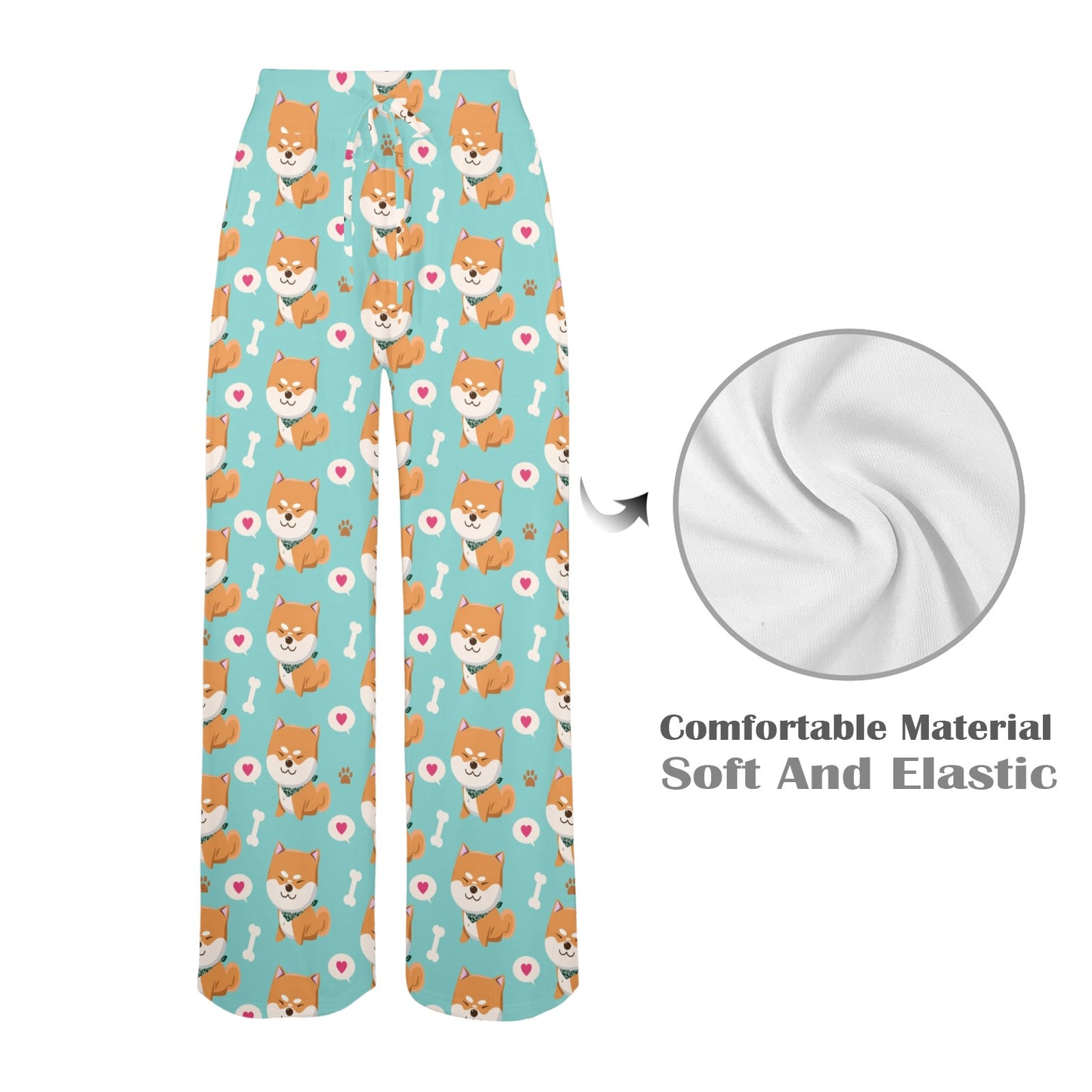 Shiba Inu Print Design LKS3013 Women's Wide Leg Lounge Pants