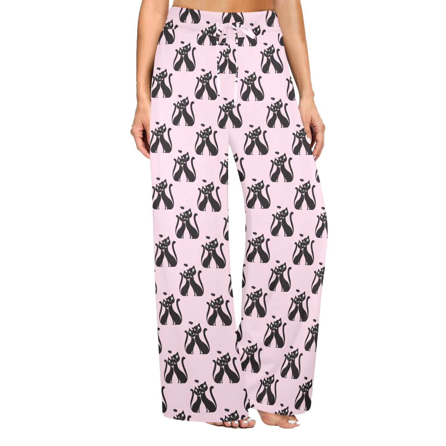 Black Cat Pattern Print Design 01 Women's Wide Leg Lounge Pants