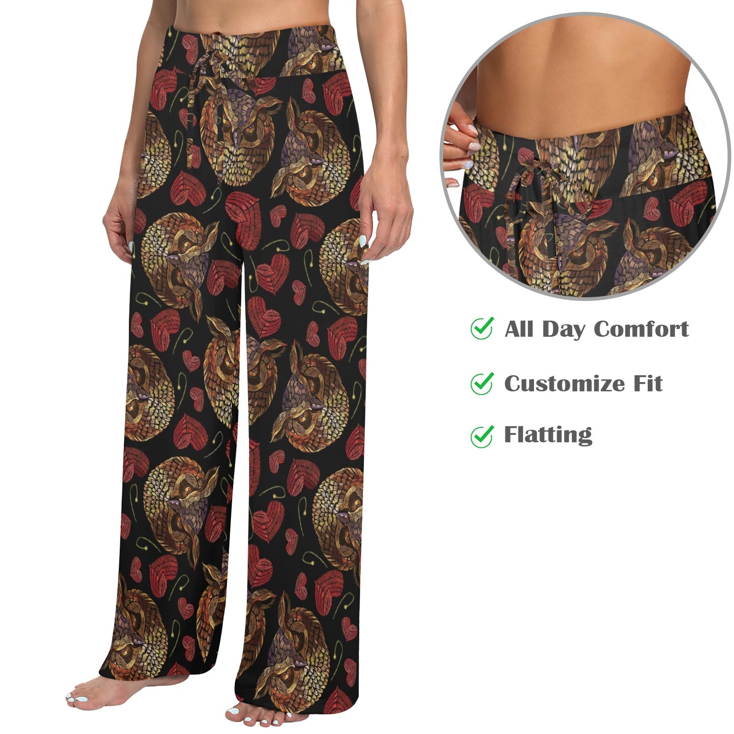 Owl Pattern Print Design A08 Women's Wide Leg Lounge Pants