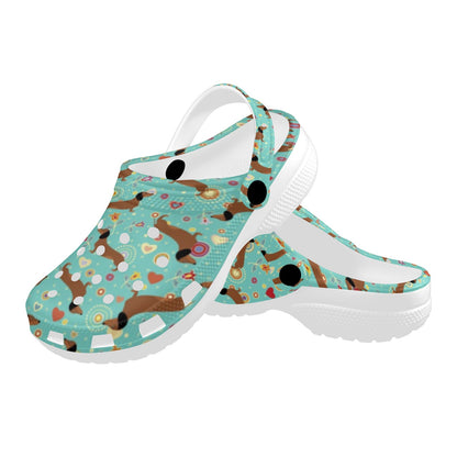 Dachshund with Floral Print Pattern Unisex Clogs Shoes
