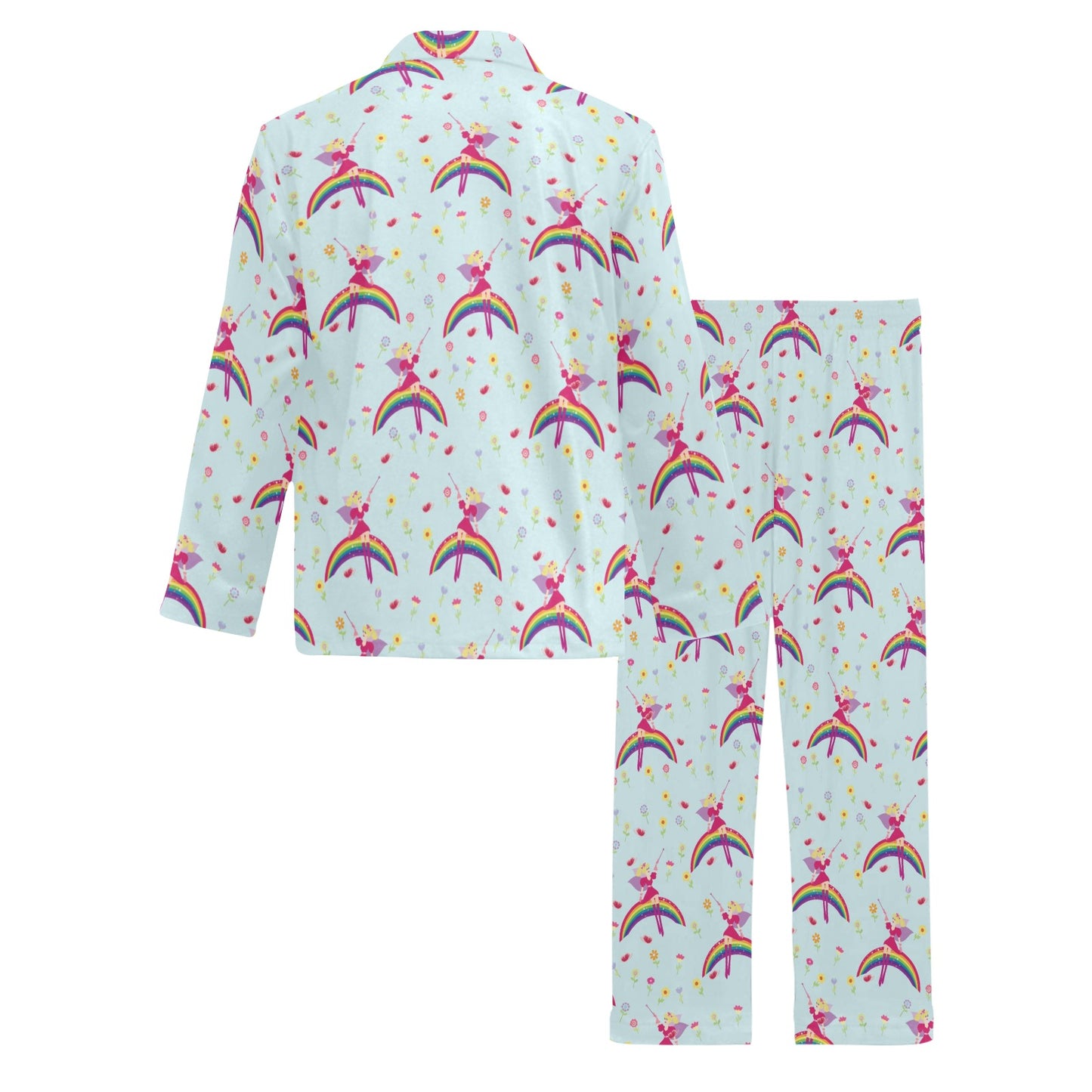Fairy with Rainbow Print Pattern Men's Long Pajama Set