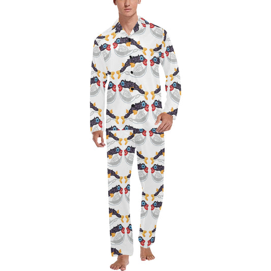 Fugu Pattern Print Design 03 Men's Long Pajama Set