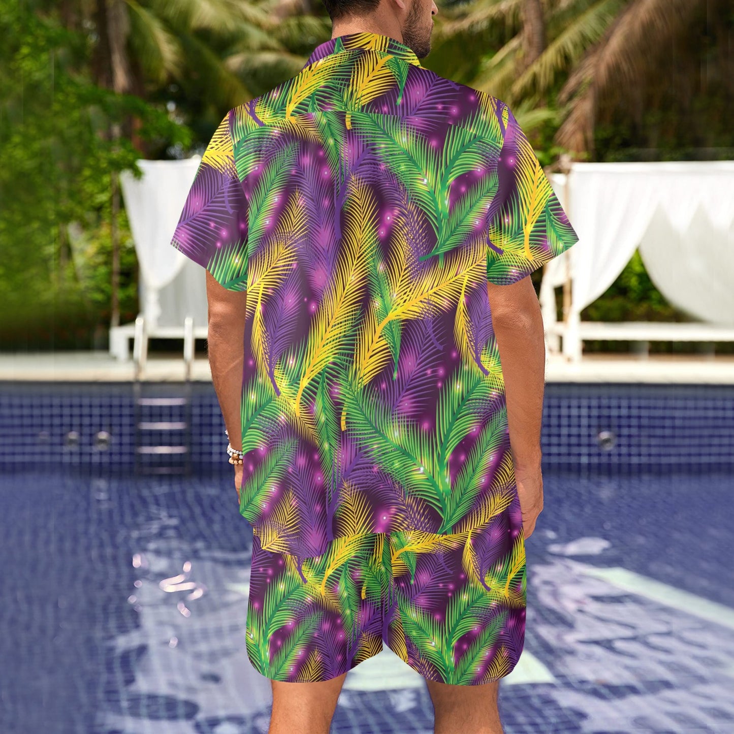 Mardi Gras Pattern Print Design 09 Men's Beach Shirt and Shorts Set