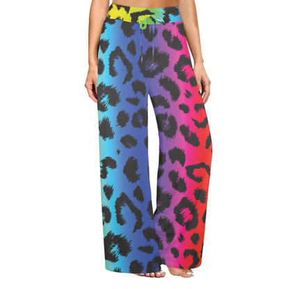 Rainbow Leopard Pattern Print Design A01 Women's Wide Leg Lounge Pants