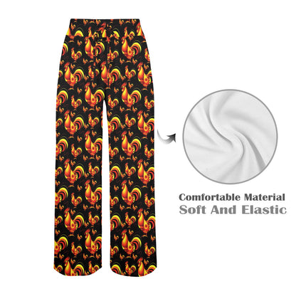 Rooster Print Themed Women's Wide Leg Lounge Pants