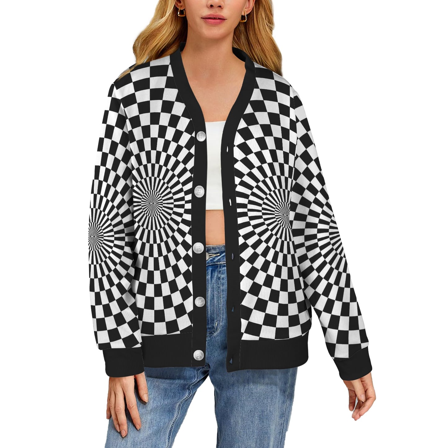 Checkered Flag Optical illusion Women's Cardigan