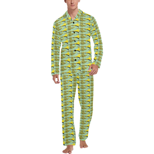 Trumpet Vintage Design Print Men's Long Pajama Set