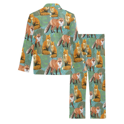 Fox Autumn leaves Themed Men's Long Pajama Set