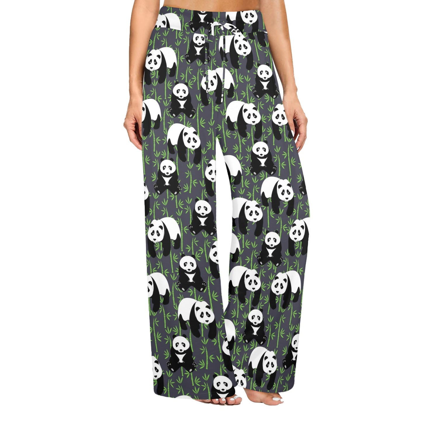 Panda Bear Bamboo Themed Print Women's Wide Leg Lounge Pants