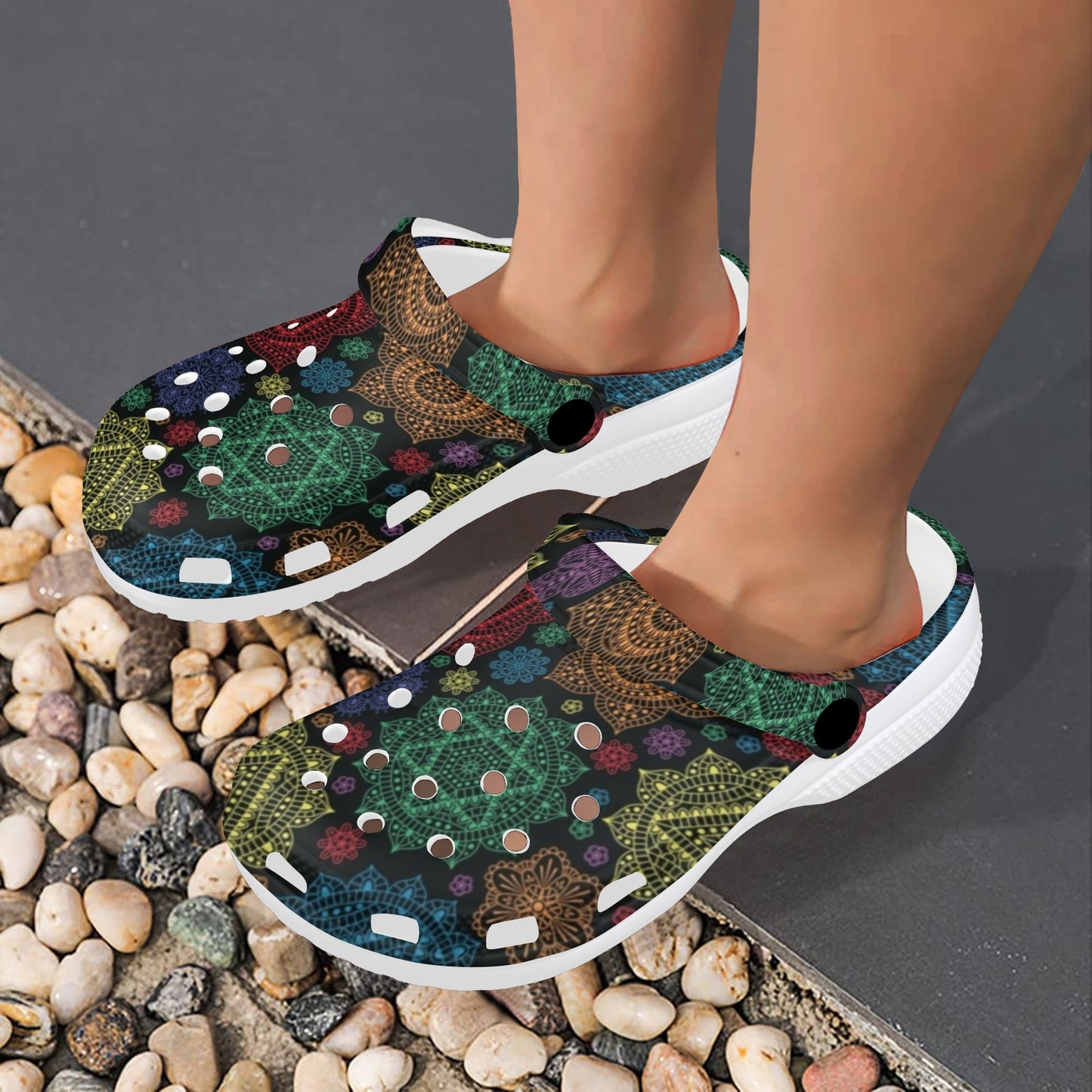 Chakra Mandala Print Pattern Unisex Clogs Shoes