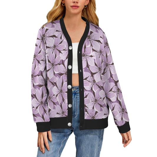 Lilac Pattern Print Design 01 Women's Cardigan