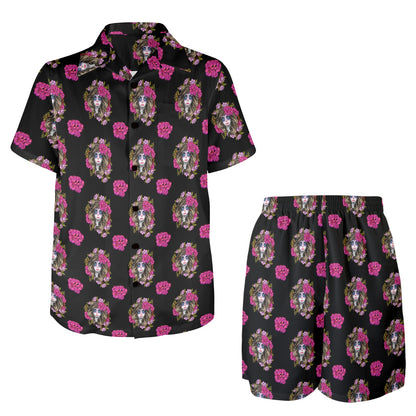 Day of the Dead Makeup Girl Men's Beach Shirt and Shorts Set