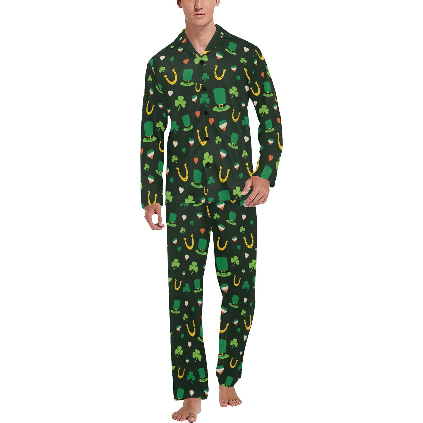 Shamrock Print Design LKS308 Men's Long Pajama Set