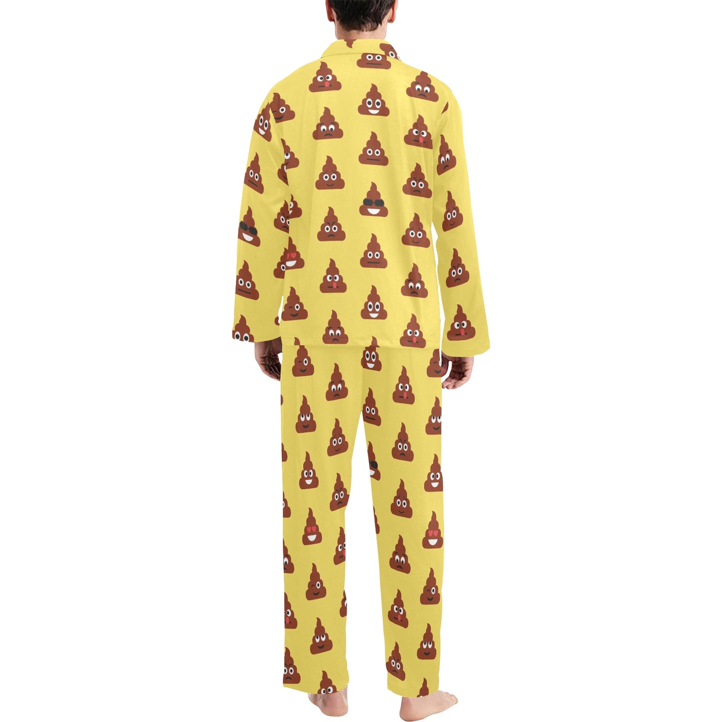 Emoji Poop Print Pattern Men's Long Pajama Set