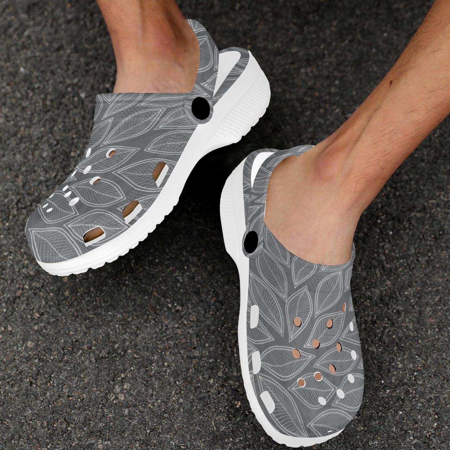 Elm Leave Grey Print Pattern Unisex Clogs Shoes