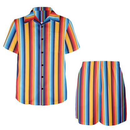 Mexican Blanket Stripe Print Pattern Men's Beach Shirt and Shorts Set