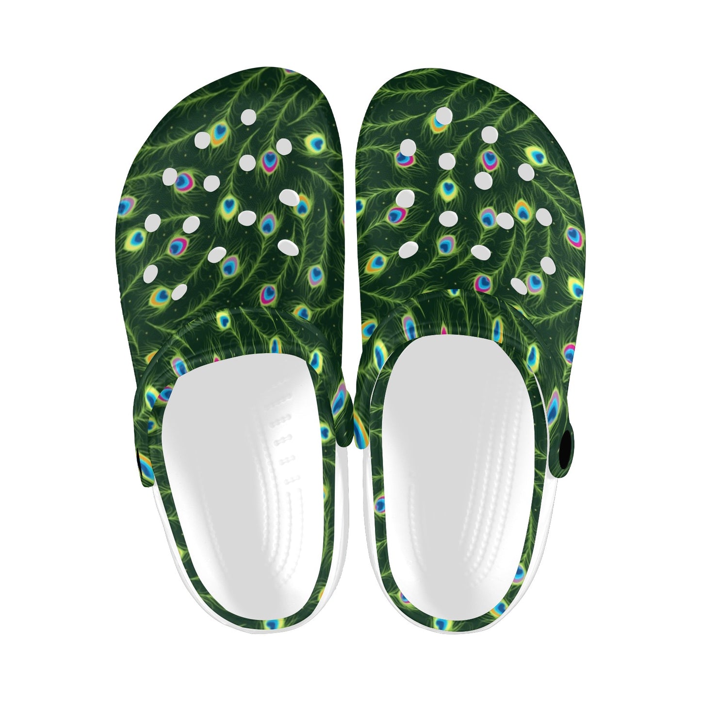 Peacock Feather Green Design Print Unisex Clogs Shoes