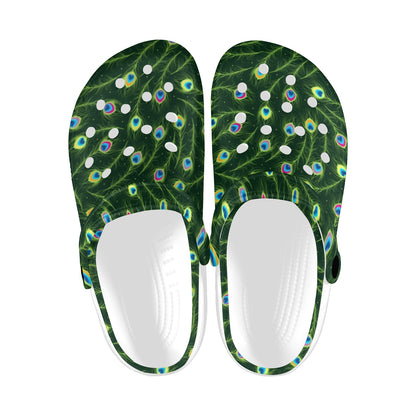 Peacock Feather Green Design Print Unisex Clogs Shoes