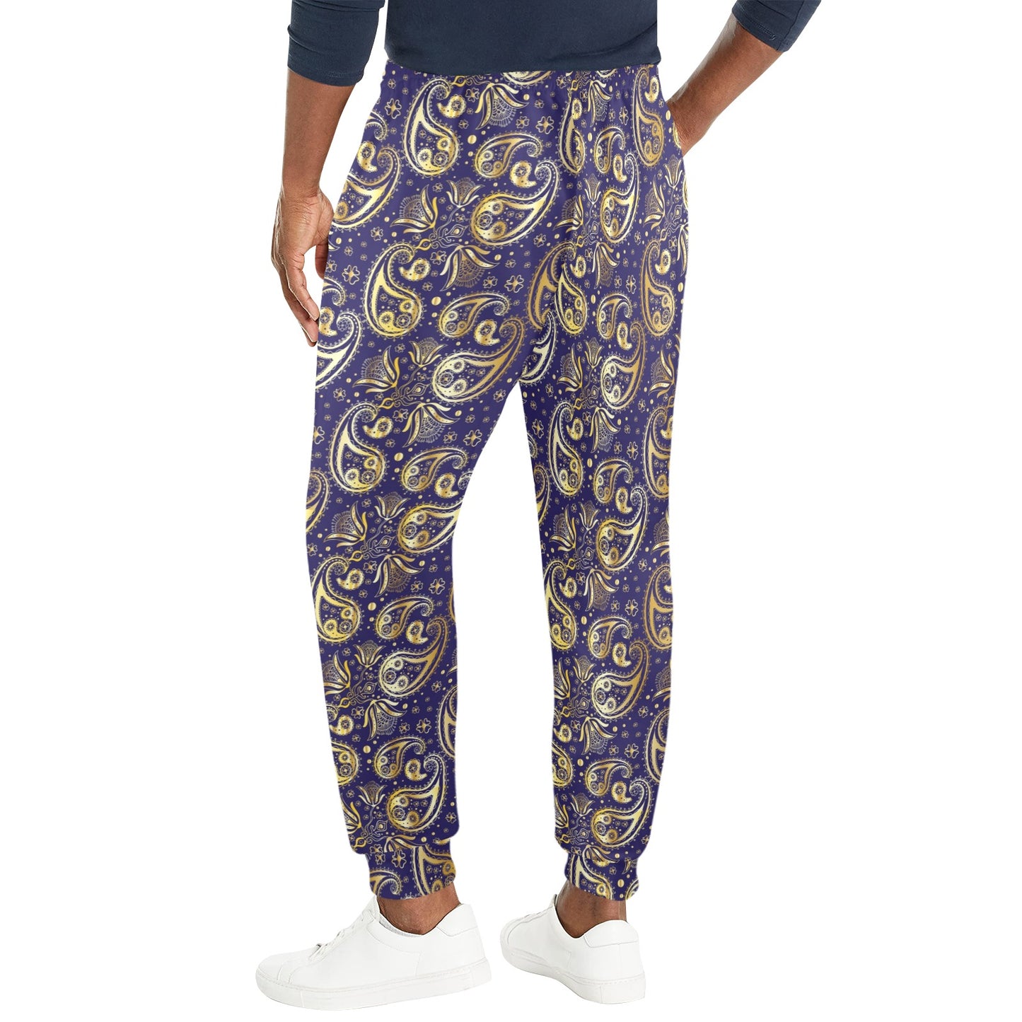 Paisley Blue Yellow Design Print Men's Casual Track Pants