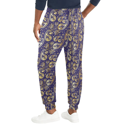 Paisley Blue Yellow Design Print Men's Casual Track Pants