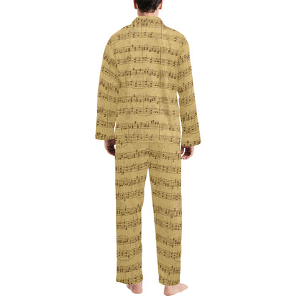 Music Note Vintage Themed Print Men's Long Pajama Set