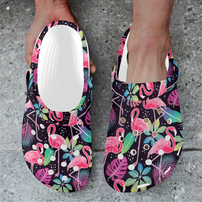 Flamingo Tropical leaves Neon Print Unisex Clogs Shoes
