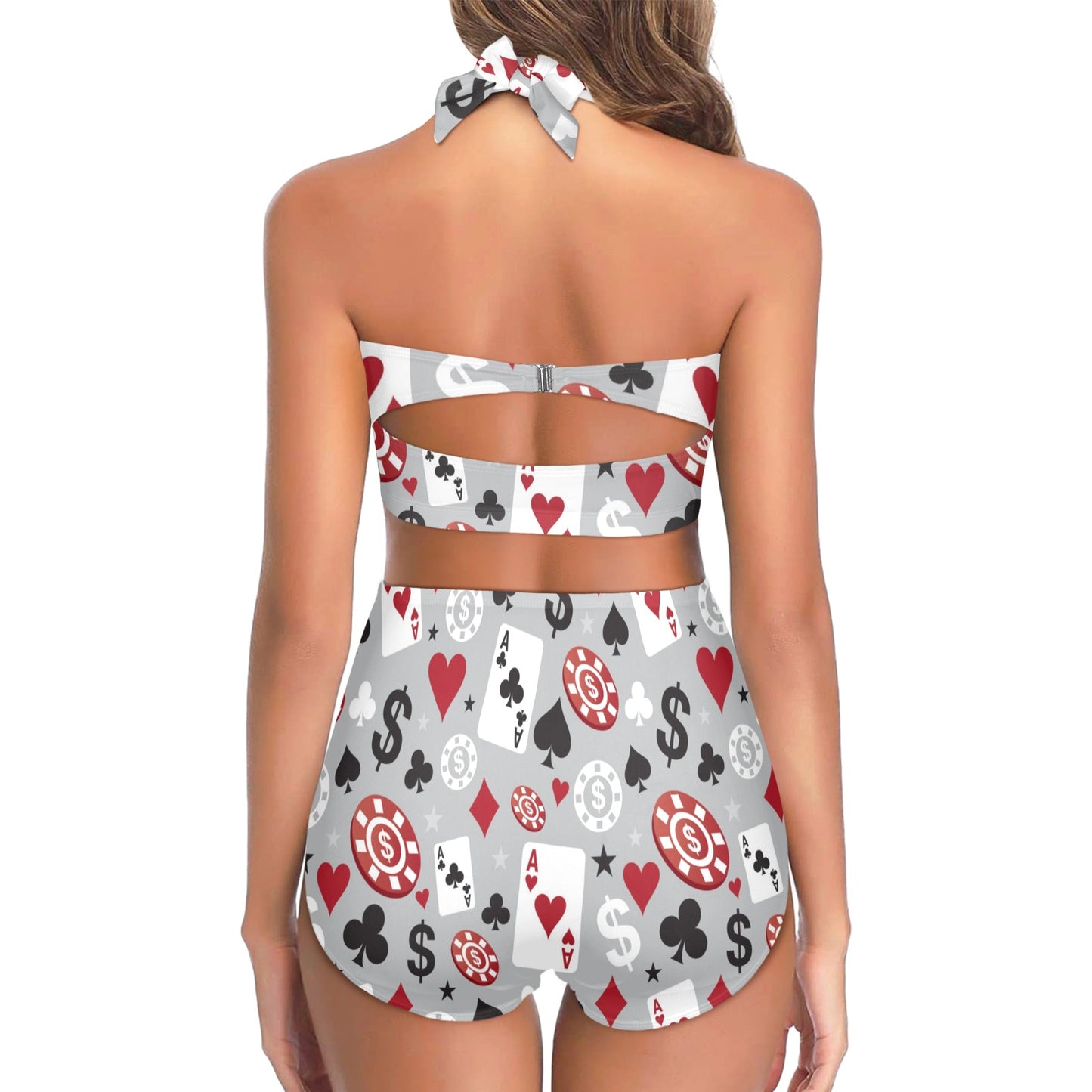 Casino Pattern Print Design 01 Halter Neck Bikini Swimsuit