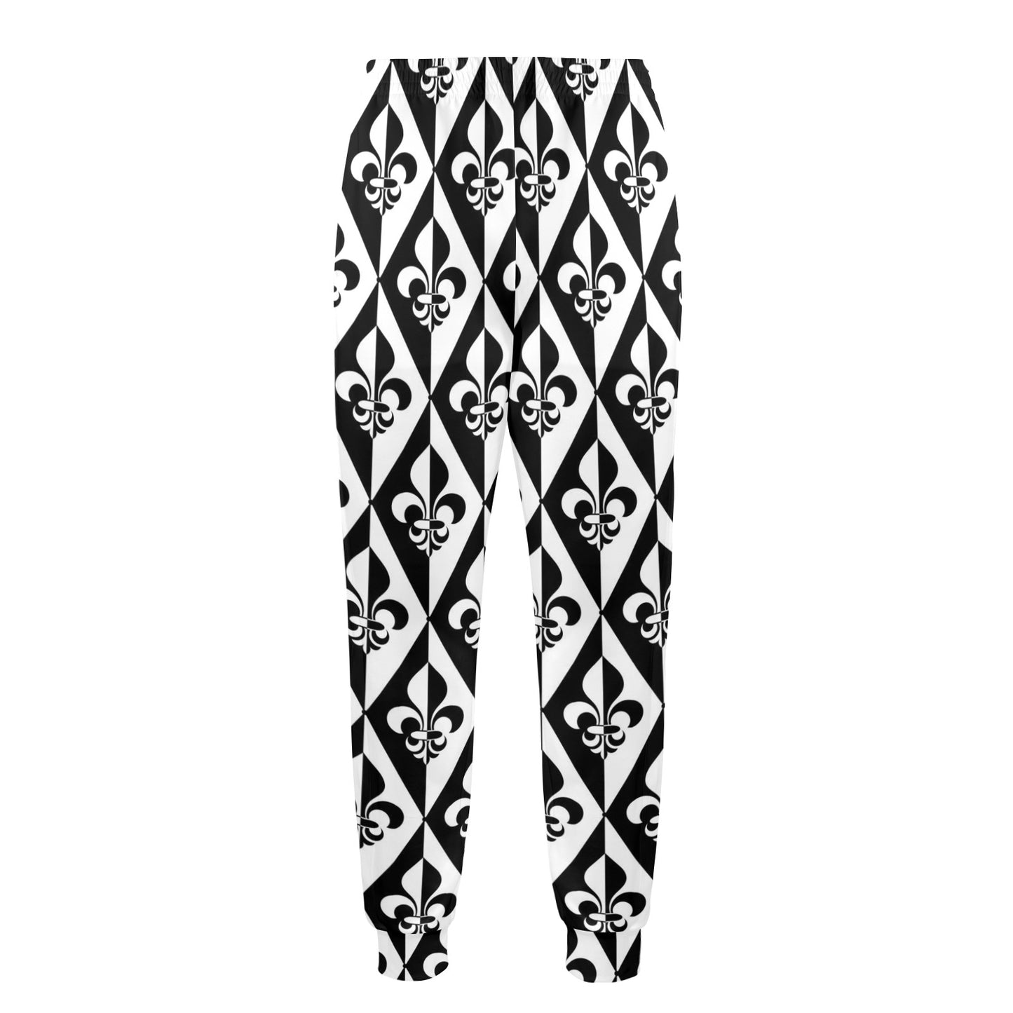 Fleur De Lis Black White Pattern Print Design 02 Men's Casual Track Pants