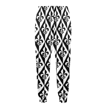 Fleur De Lis Black White Pattern Print Design 02 Men's Casual Track Pants