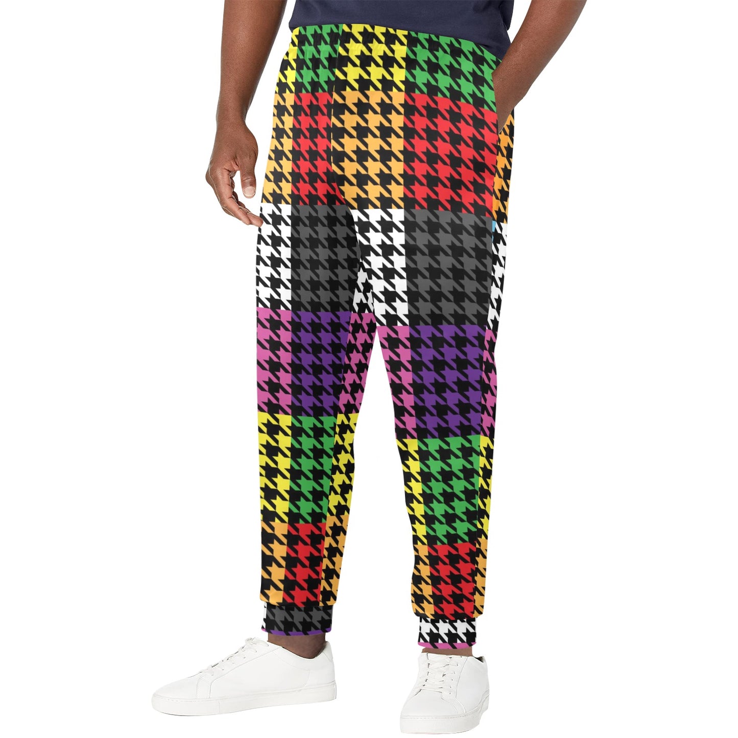 Houndstooth Colorful Pattern Print Design 01 Men's Casual Track Pants