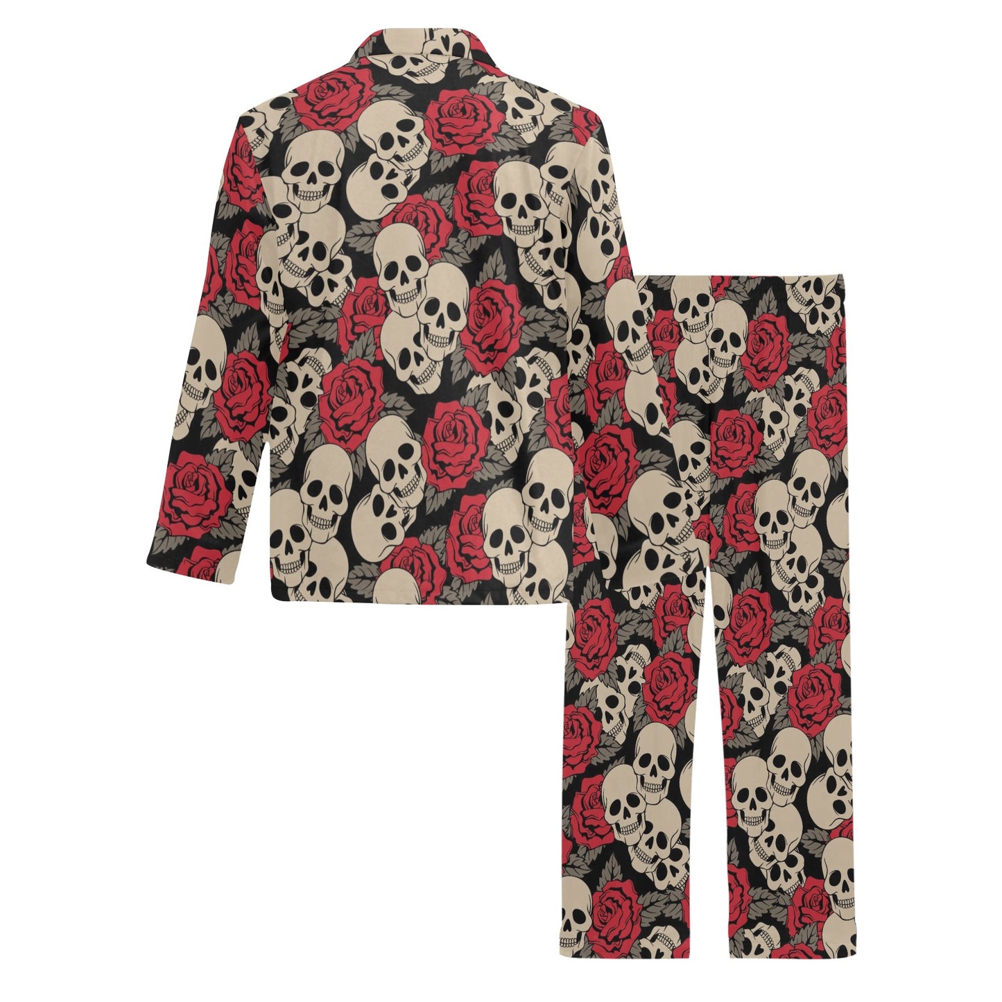 Skull And Roses Print Design LKS301 Men's Long Pajama Set