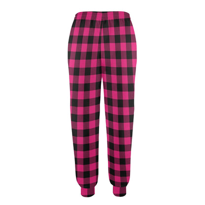 Pink Tartan Plaid Pattern Women's Casual Track Pants