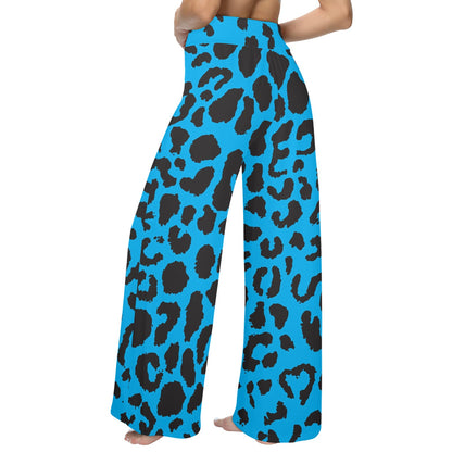 Cheetah Blue Print Pattern Women's Wide Leg Lounge Pants