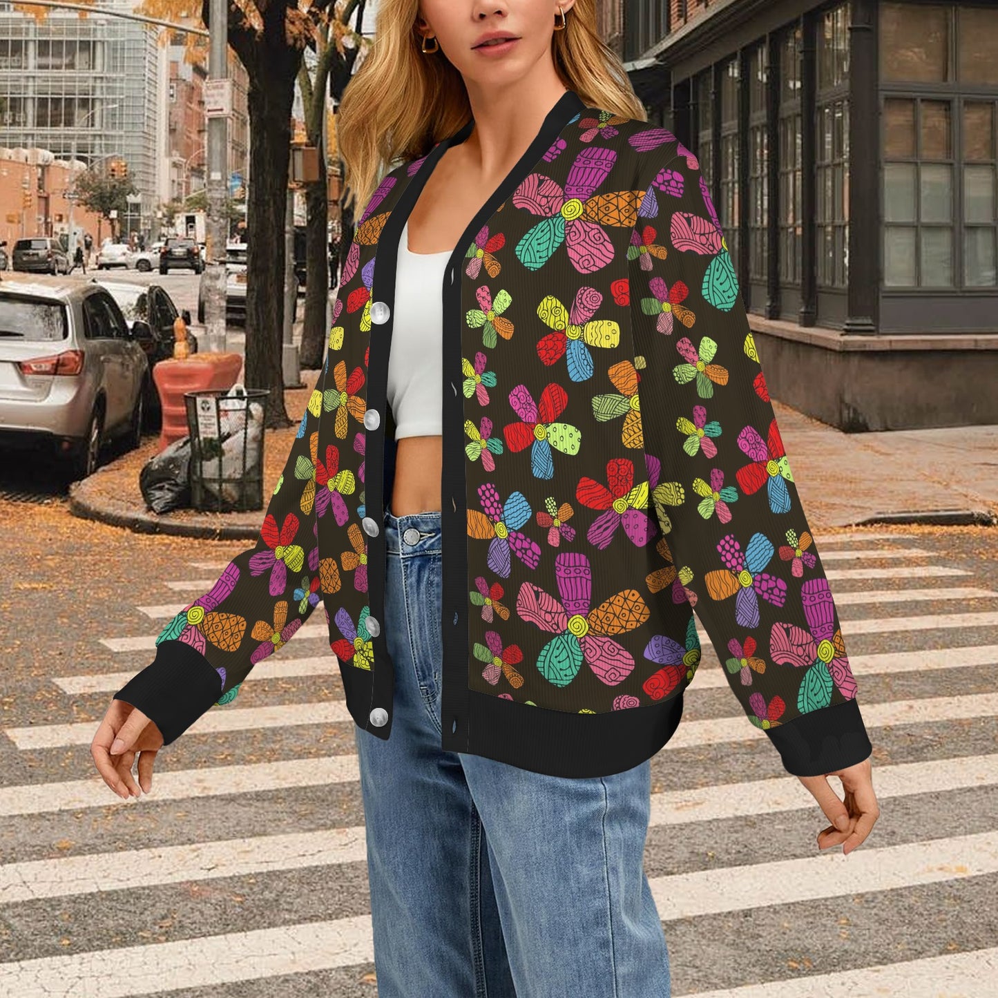 Flower Power Colorful Print Pattern Women's Cardigan