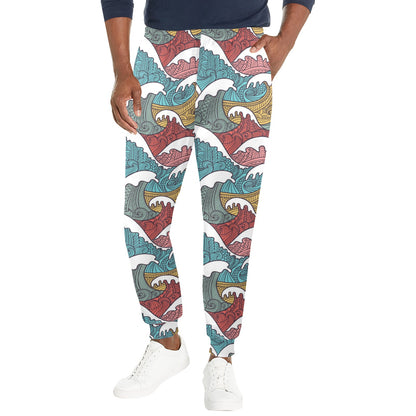 Tribal Wave Pattern Print Men's Casual Track Pants