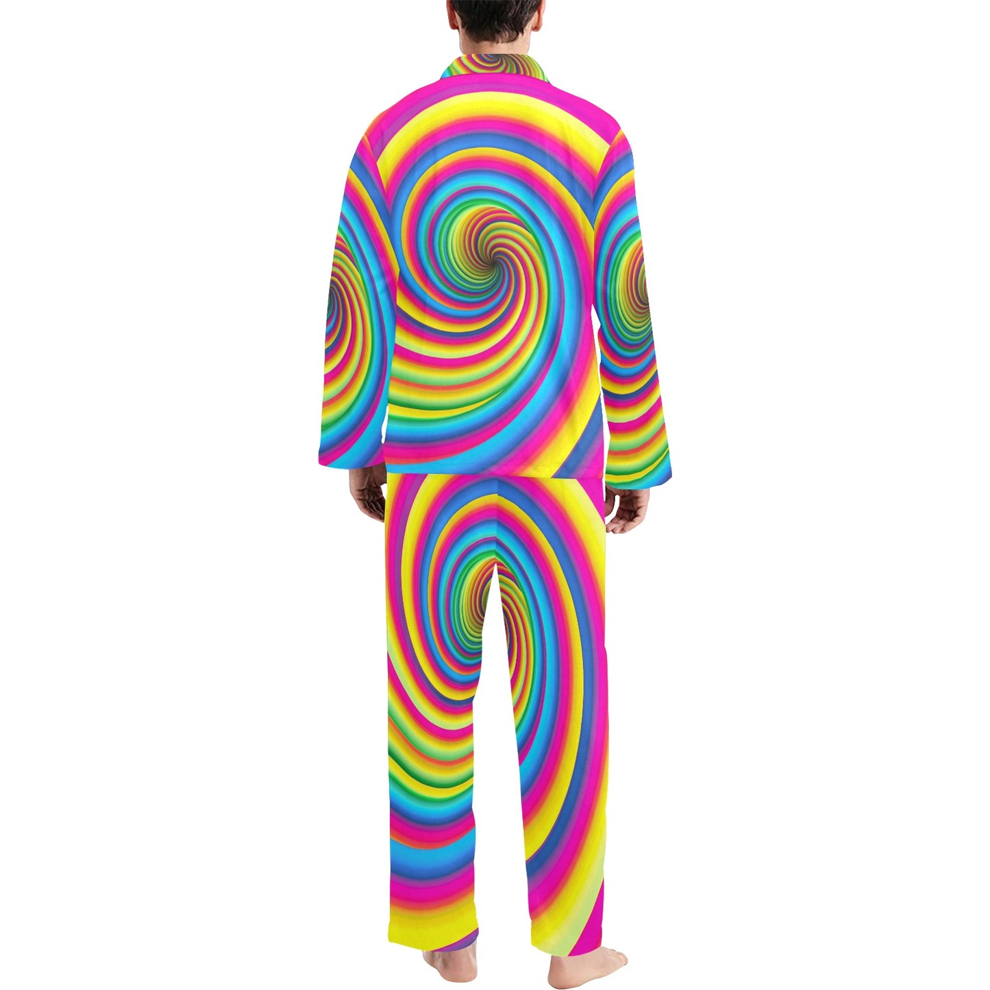 Vortex Twist Swirl Rainbow Design Men's Long Pajama Set