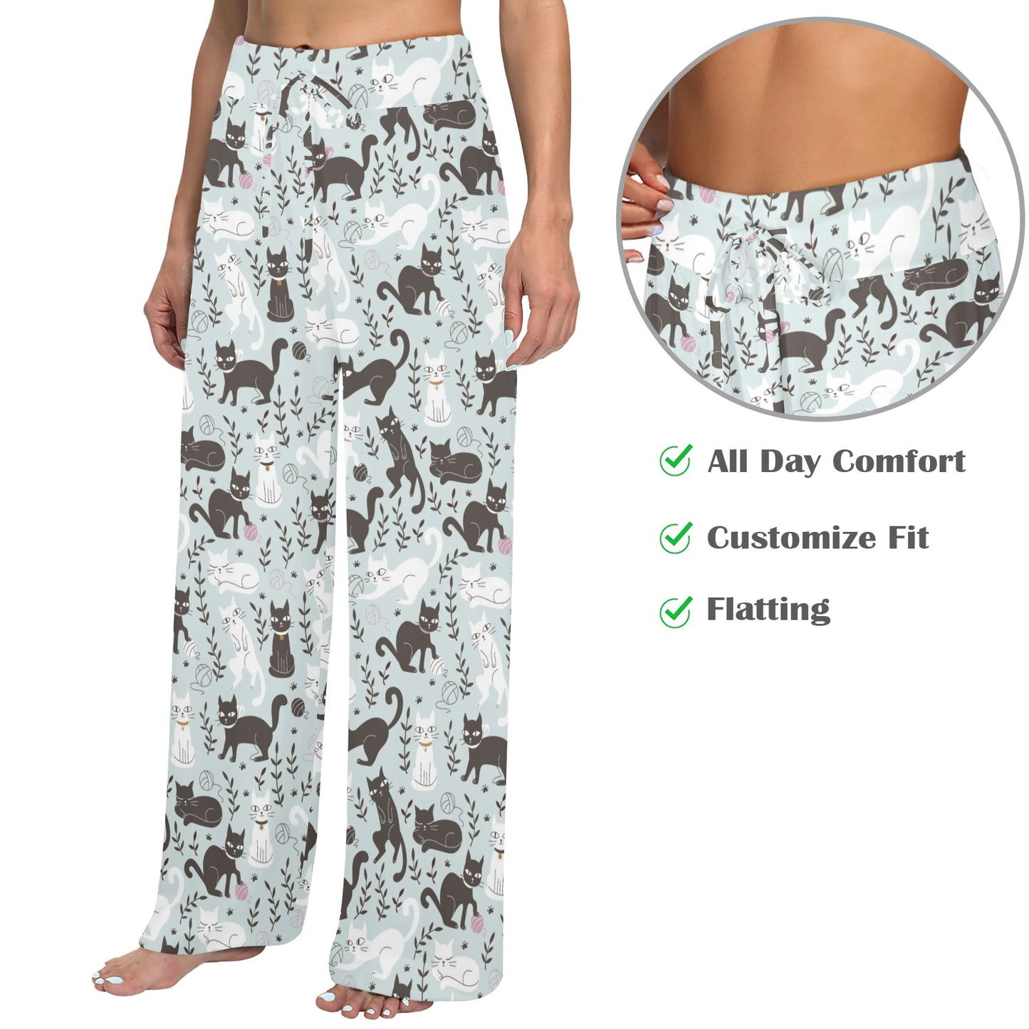 Cat Pattern Print Design 08 Women's Wide Leg Lounge Pants