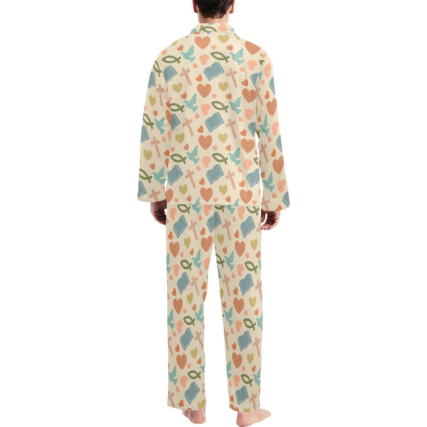Christian Symbol Pattern Men's Long Pajama Set