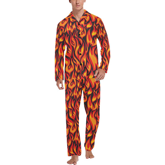 Flame Fire Print Pattern Men's Long Pajama Set