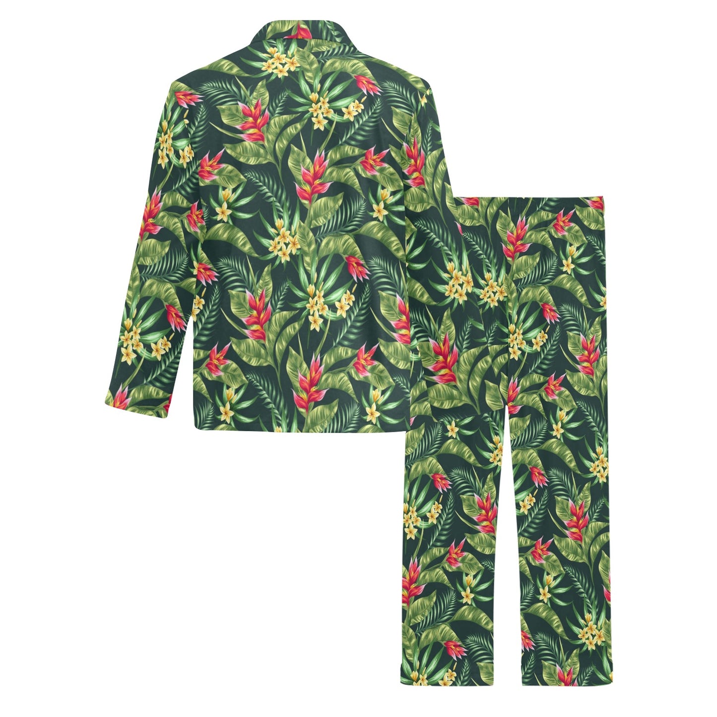 Tropical Folower Red Heliconia Print Men's Long Pajama Set