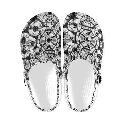 Tie Dye Black White Design Print Unisex Clogs Shoes